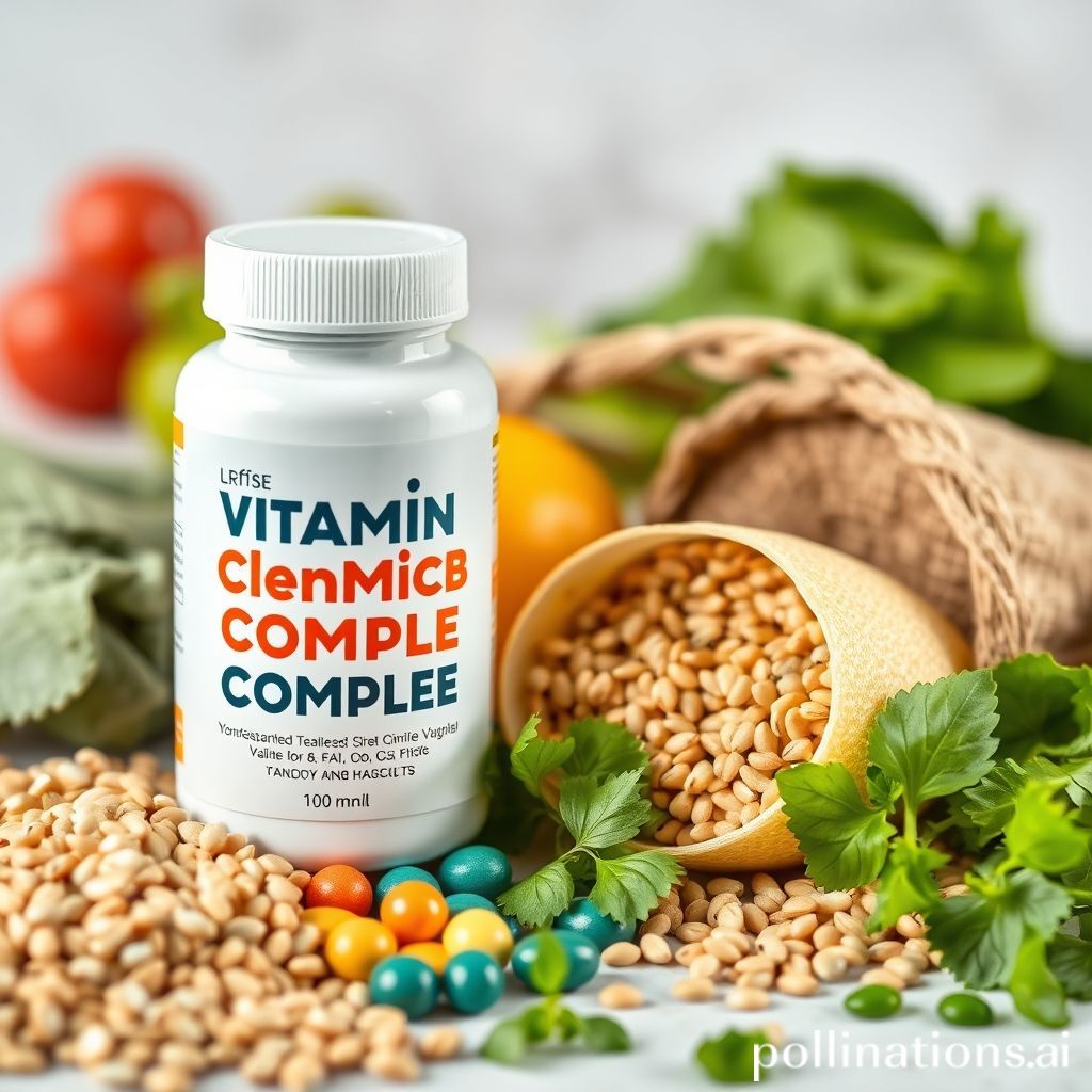 colorful-vitamin-b-complex-tablets-in-a-white-bottle-next-to-fresh-whole-grains-and-green-vegetable